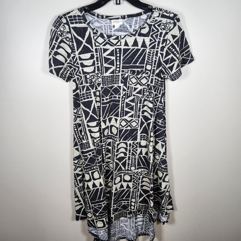 Lularoe Dress Womens XXS Black Carly Swing Aztec Geometric Tribal  High Low